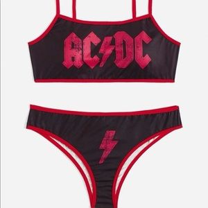 Sexy Black and Red Retro AC/DC Letter Lightning Graphic Ringer Lingerie Set.
